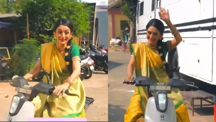 Neha SK Mehta hops on a scooter for a fun spontaneous ride on set and smiles